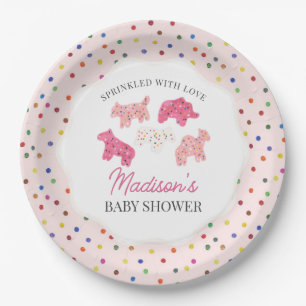 Pink Frosted Animal Cookies Baby Shower Paper Plate