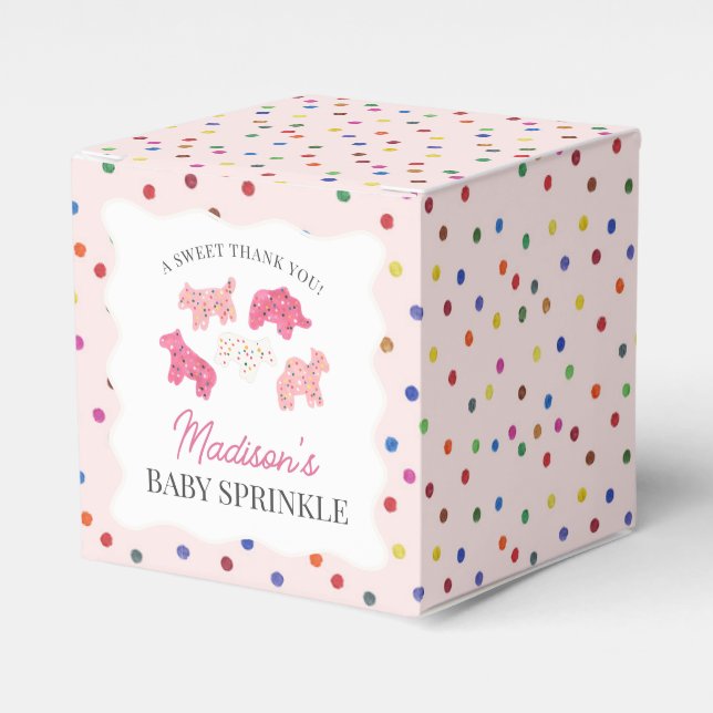 Pink Frosted Animal Cookies Baby Sprinkle Favour Box (Front Side)