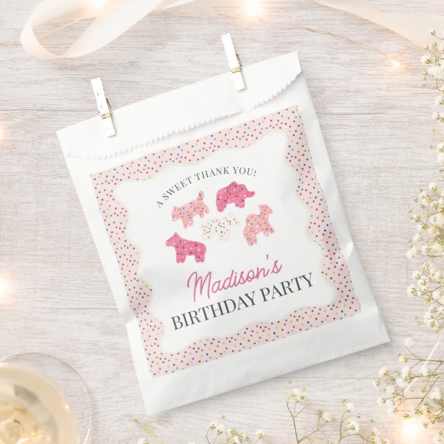 Pink Frosted Animal Cookies Birthday Party Favour Bag (Clipped)