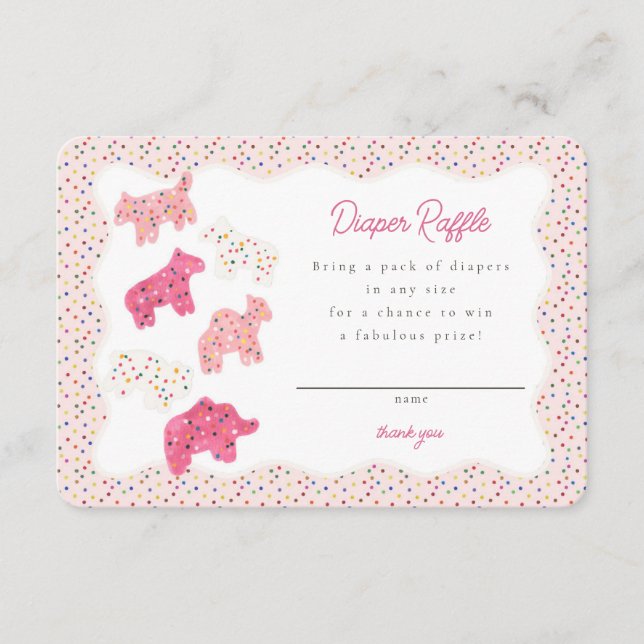 Pink Frosted Animal Cookies Diaper Raffle Insert (Front)