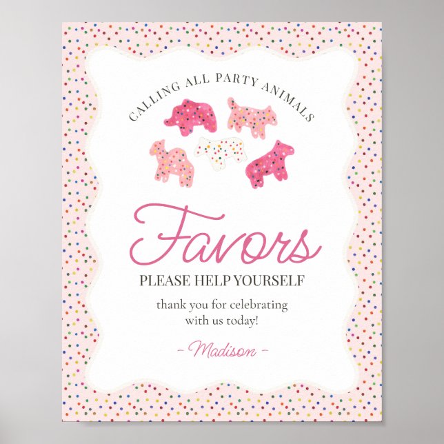 Pink Frosted Animal Cookies Sprinkle Favours Sign (Front)