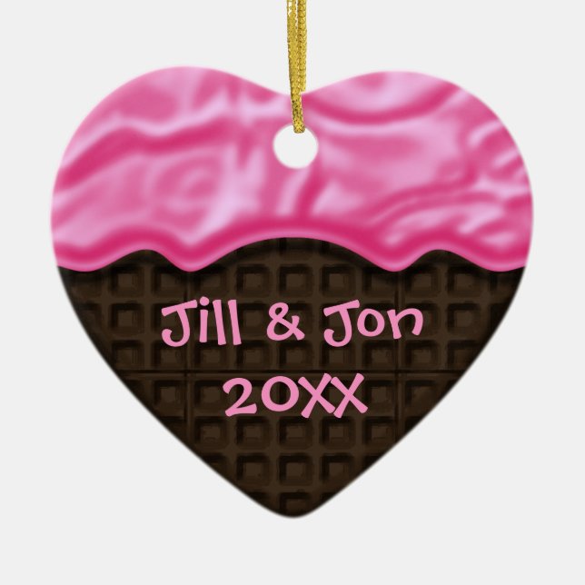Pink Frosted Chocolate Sweet Heart Custom Photo Ce Ceramic Ornament (Front)