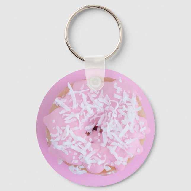 Pink frosted coconut sprinkles doughnut keychain (Front)