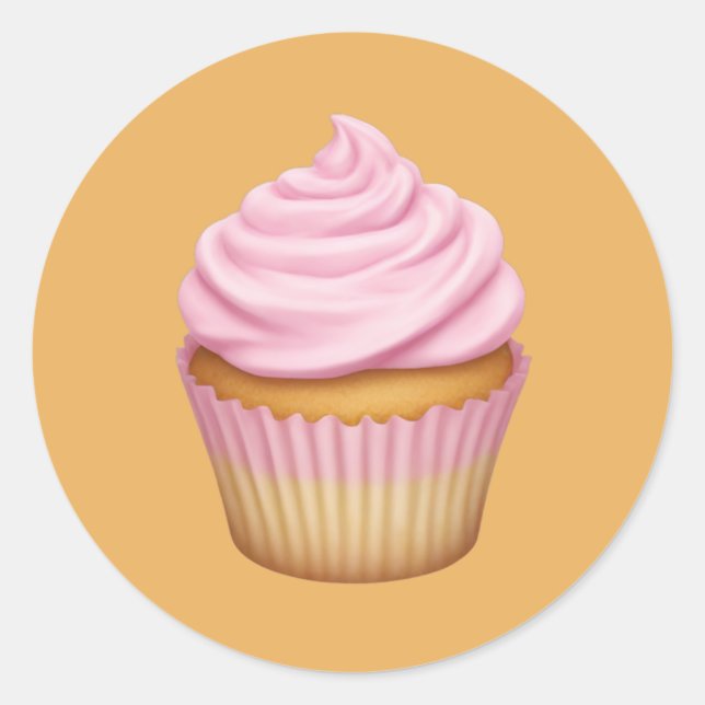 Pink Frosted Cupcake Emoji  Classic Round Sticker (Front)