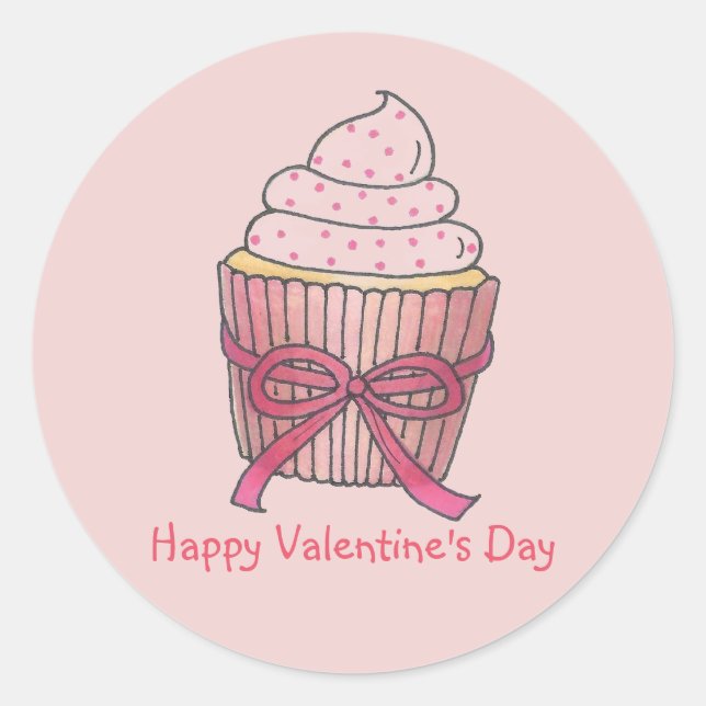 Pink Frosted Cupcake Valentine's Day Cupcakes Love Classic Round Sticker (Front)