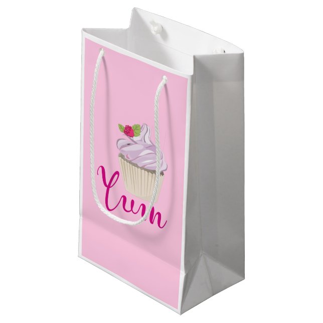 Pink Frosted Cupcake Yum! Small Gift Bag (Front Angled)