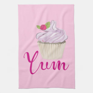 Pink Frosted Cupcake Yum! Tea Towel
