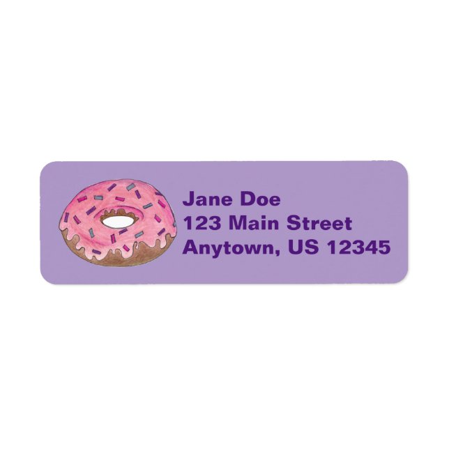 Pink Frosted Doughnut Doughnut Sprinkles Breakfast Return Address Label (Front)
