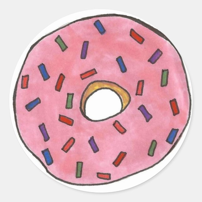Pink Frosted Doughnut Doughnut Sprinkles Junk Food Classic Round Sticker (Front)