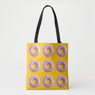 Pink frosted doughnut with colourful sprinkles tote bag