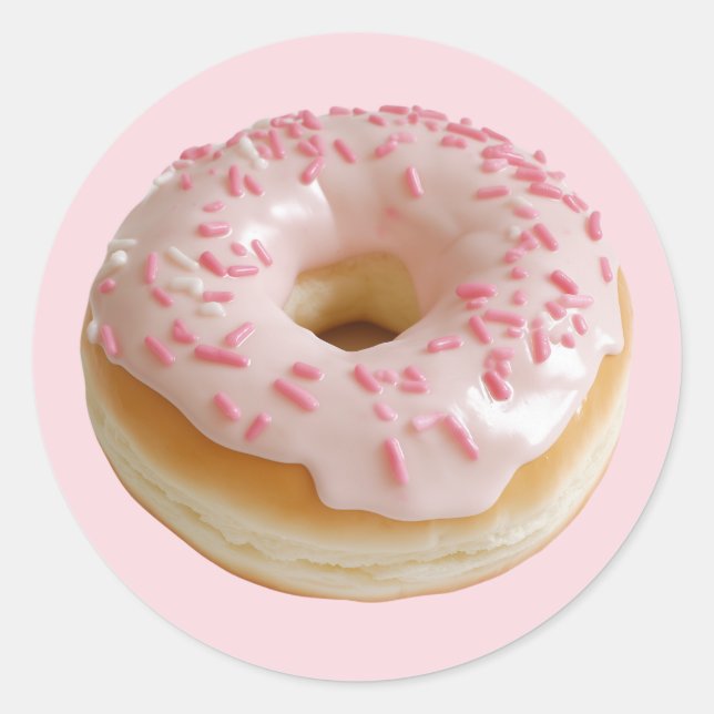 Pink Frosted Doughnut with Sprinkles Classic Round Sticker (Front)