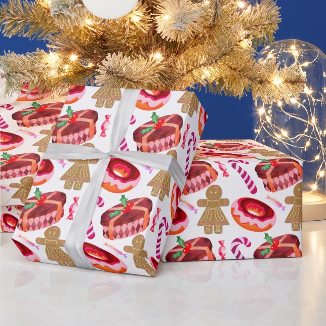 Pink Frosted Doughnuts Gingerbread Girls Candy Can Wrapping Paper (Holidays)