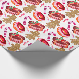 Pink Frosted Doughnuts Gingerbread Girls Candy Can Wrapping Paper