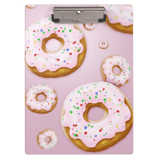Pink Frosted Doughnuts with Sprinkles Pattern Clipboard (Front)