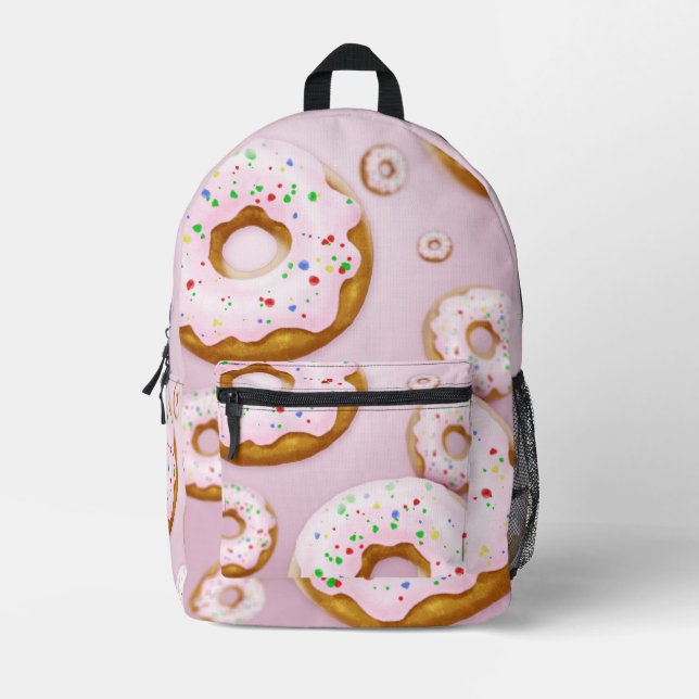 Pink Frosted Doughnuts with Sprinkles Pattern Printed Backpack (Front)