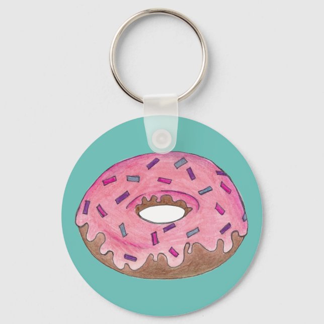 Pink Frosted Foodie Doughnut Doughnut w/ Sprinkles Key Ring (Front)