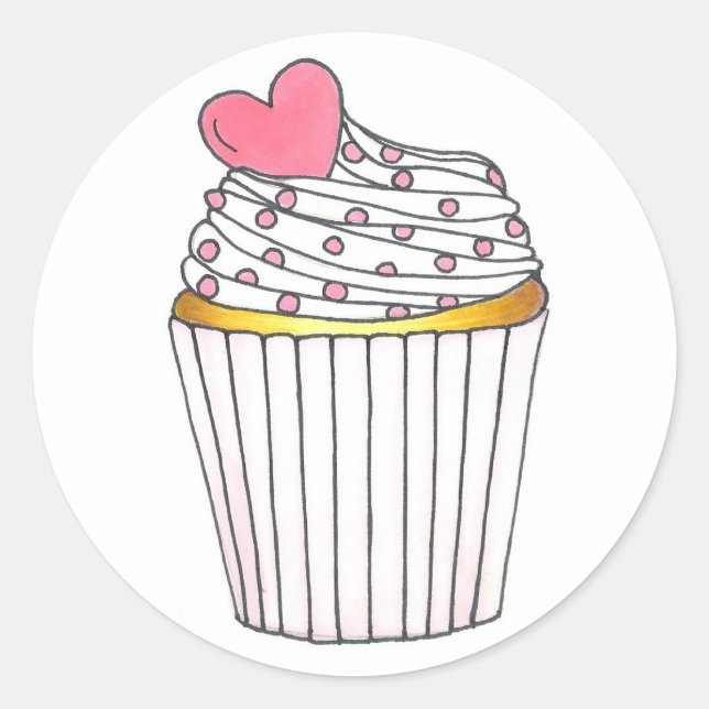 Pink Frosted Heart Cake Cupcake Sprinkles Stickers (Front)