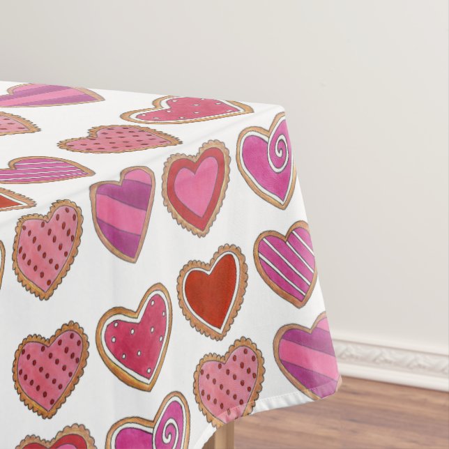 Pink Frosted Heart Cookies Love Valentine's Day Tablecloth (In Situ)