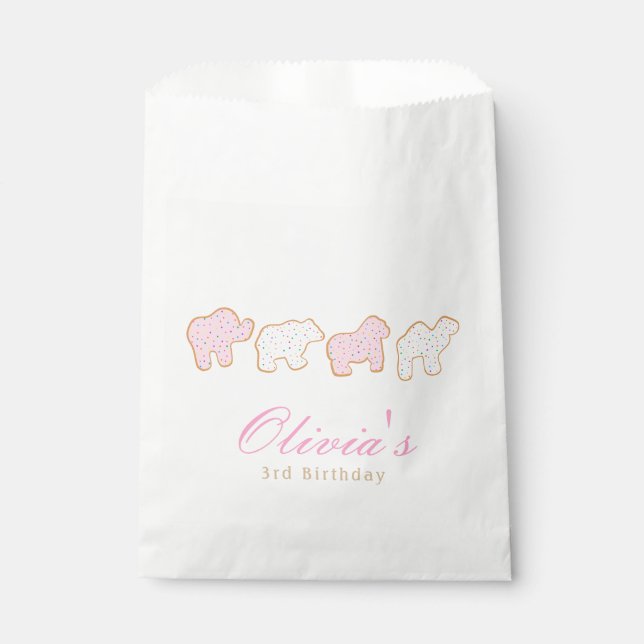Pink Frosted sprinkle Animal Cookie birthday guest Favour Bag (Front)