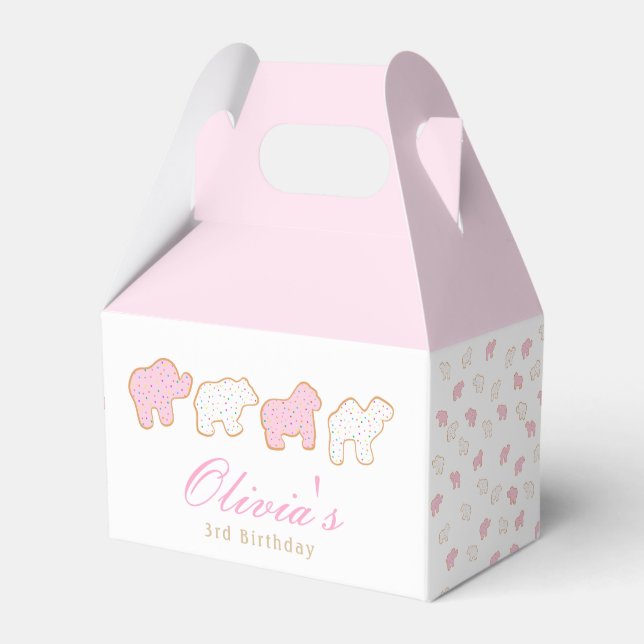 Pink Frosted sprinkle Animal Cookie birthday guest Favour Box (Front Side)