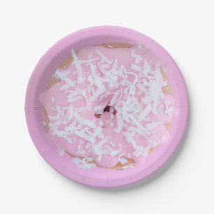 Pink frosted sprinkle doughnut cute paper plate