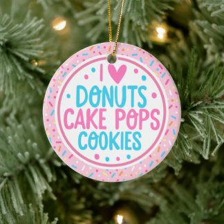 Pink Frosted Sprinkles I Love Doughnuts Cake Pop Ceramic Ornament