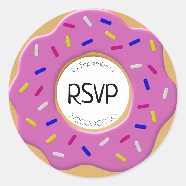 Pink Frosted Sprinkles RSVP Doughnut Envelope Seal (Front)