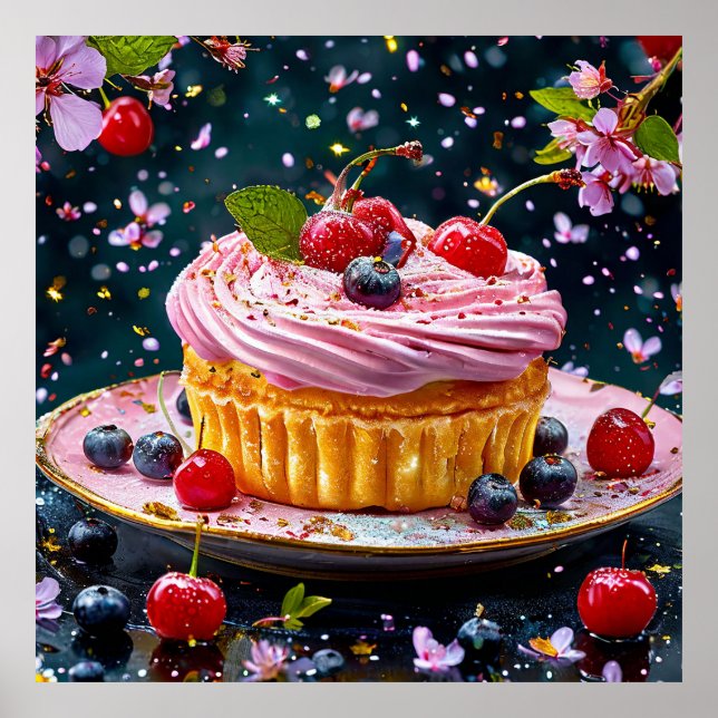 🧁 Pink Frosting Cupcake Food Art Kitchen Decor (Front)