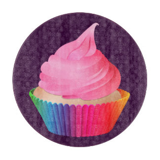 Pink Frosting Rainbow Vanilla Party Cupcake Cutting Board
