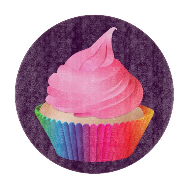 Pink Frosting Rainbow Vanilla Party Cupcake Cutting Board (Front)