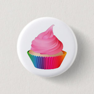 Pink Frosting Vanilla Cupcake Rainbow Baking Cup 3 Cm Round Badge