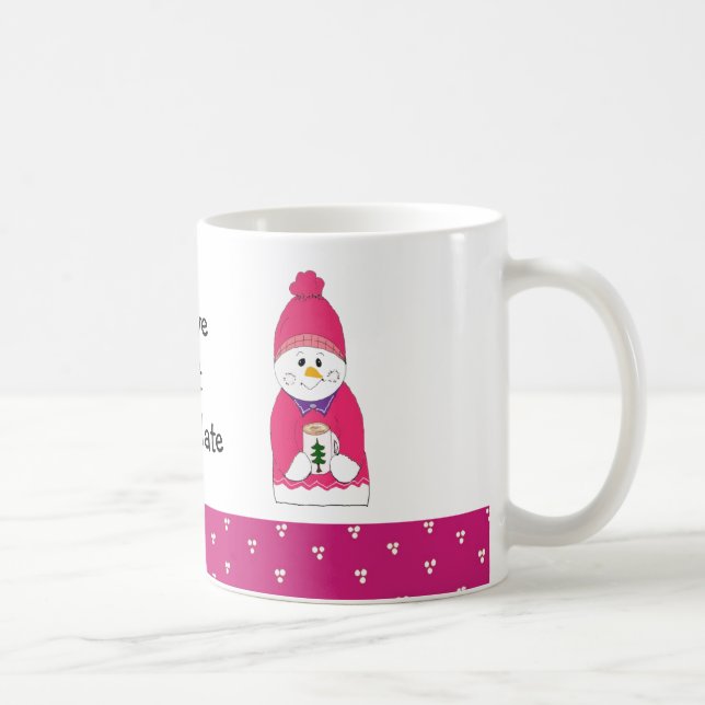 Pink Frosty Snowman with Hot Chocolate Coffee Mug (Right)