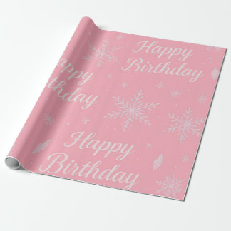 Pink Frozen snowflake Birthday Wrapping Paper