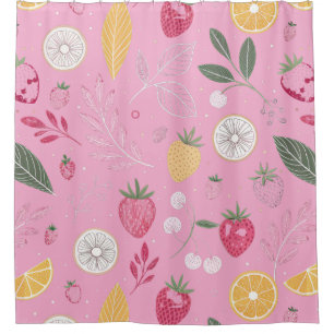Pink Fruit & Floral Shower Curtain – Cute Strawber