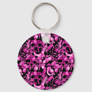 Pink Fruits And Flamingos Pattern Key Ring