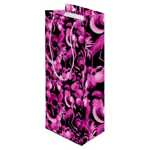Pink Fruits And Flamingos Pattern Wine Gift Bag