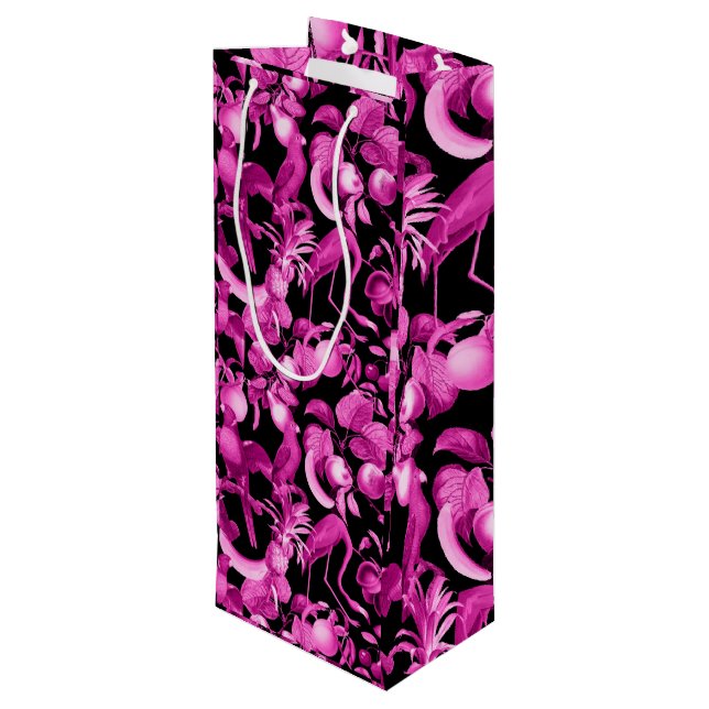 Pink Fruits And Flamingos Pattern Wine Gift Bag (Back Angled)