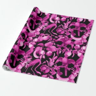 Pink Fruits And Flamingos Pattern Wrapping Paper