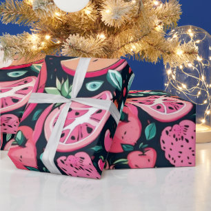 Pink fruits black decor wrapping paper