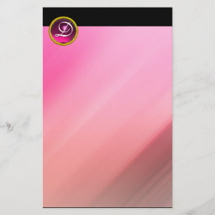 PINK FUCHSIA AMETHYST GEM STONE MONOGRAM STATIONERY