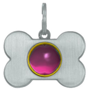 PINK FUCHSIA AMETHYST GEM STONE PET ID TAG