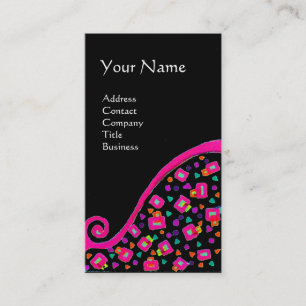 PINK FUCHSIA BLACK ABSTRACT DECO MONOGRAM BUSINESS CARD