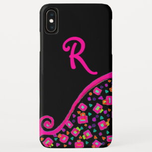 PINK FUCHSIA BLACK ABSTRACT DECO MONOGRAM iPhone XS MAX CASE