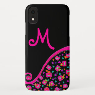 PINK FUCHSIA BLACK ABSTRACT DECO MONOGRAM iPhone XR CASE