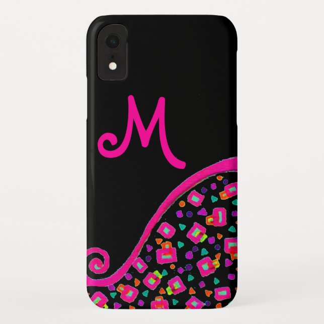 PINK FUCHSIA BLACK ABSTRACT DECO MONOGRAM Case-Mate iPhone CASE (Back)
