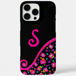 PINK FUCHSIA BLACK ABSTRACT DECO MONOGRAM iPhone 16 PRO MAX CASE