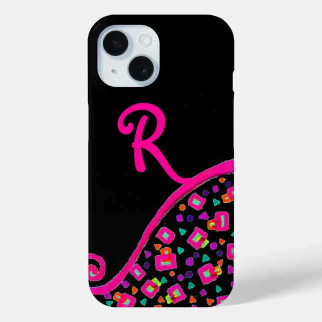 PINK FUCHSIA BLACK ABSTRACT DECO MONOGRAM Case-Mate iPhone CASE (Back)