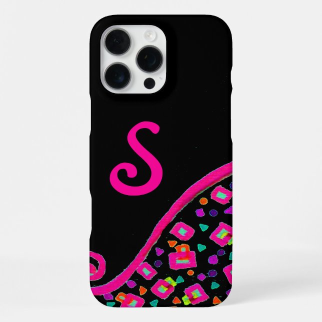 PINK FUCHSIA BLACK ABSTRACT DECO MONOGRAM iPhone CASE (Back)