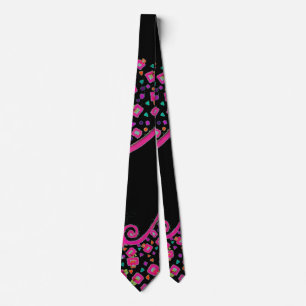 PINK FUCHSIA BLACK ABSTRACT DECO TIE