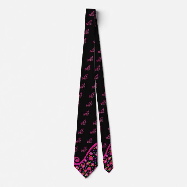 PINK FUCHSIA BLACK ABSTRACT DECO TIE (Front)